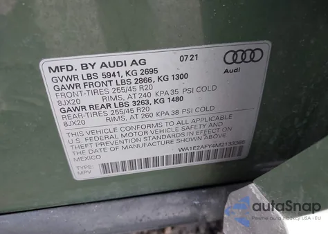 2021 Audi Q5 Premium Plus 55 Tfsi E Quattro S Tronic from USA, damaged, VIN WA1E2AFY4M2133366